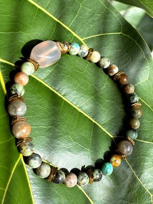 Grey Agate, Labradorite &amp; African Turquoise Beaded Bracelet