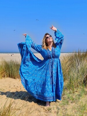 Silky boho jurk BOMBAY - helderblauw - uit India xxl 2xl 3xl 4xl 