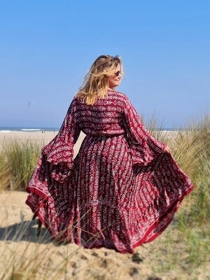 Silky boho jurk BOMBAY - donkerrood/ wit - uit India xxl 2xl 3xl 4xl 