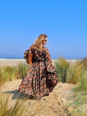 Boho jurk BOMBAY 100% Katoen -zwart/ bruin - plussize Ibiza dress uit India xxl 2xl 3xl 4xl