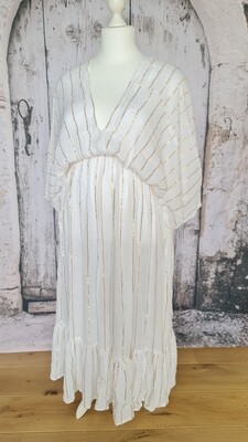 Hippie jurk TARIFA rayon wit met lurex goud - bohemian dress - One-Size-for-Plussize -