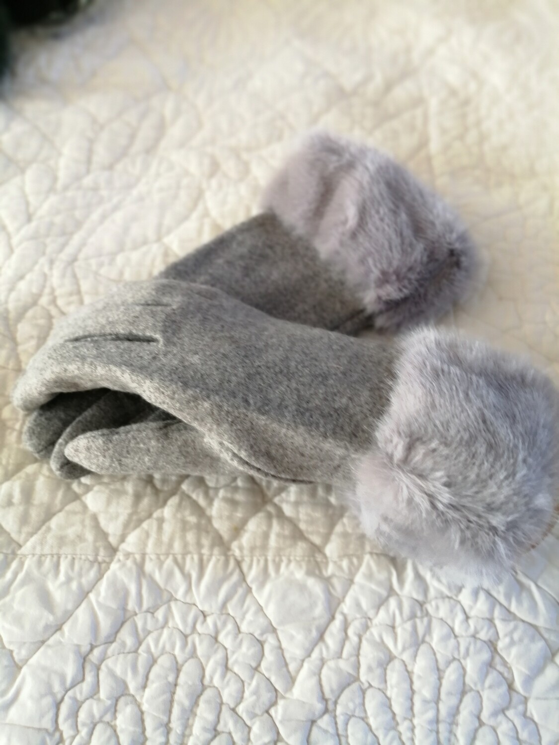 Gant poignée fourrure gris clair