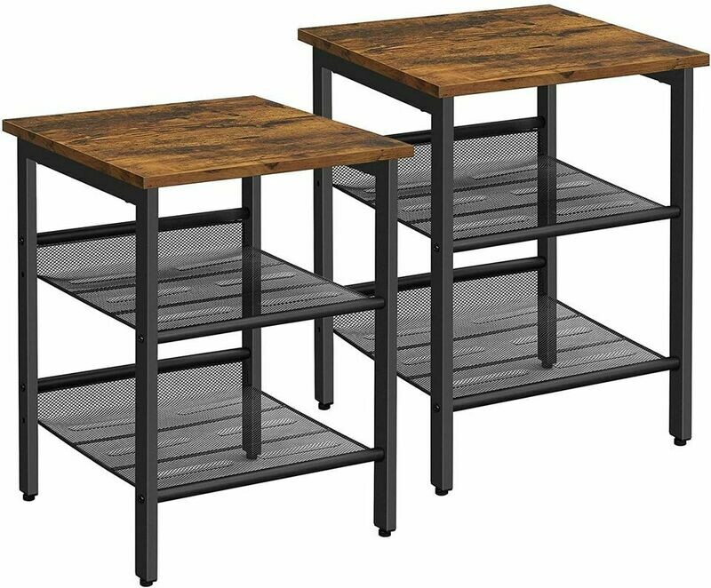 Side Table Set,Set of 2 Bedside Tables with Adjustable Mesh Shelves We deliver within 1 or 2 days