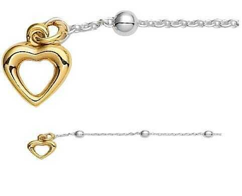925 Silber Anker Fußkette 25 cm mit Herzanhänger
