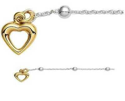 925 Silber Anker Fußkette 25 cm mit Herzanhänger
