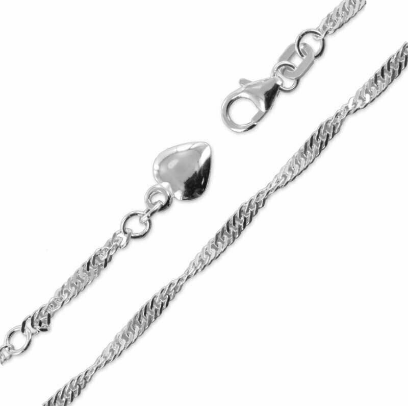 Herz Fußkette Singapur Muster 925 Silber