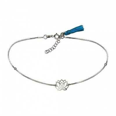Silber Fußkette mit floralem Motiv Zwischenteil
