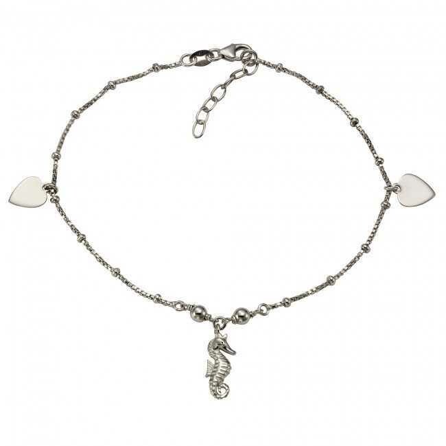 Silber Fußkette mit Herz und Seepferd Zwischenteil