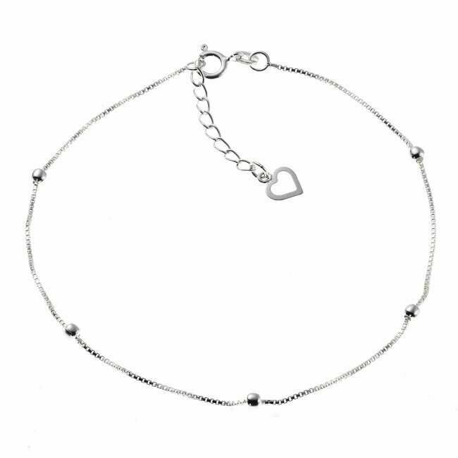 Silber Fußkette mit Kugel und Herz Anhänger