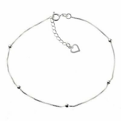 Silber Fußkette mit Kugel und Herz Anhänger
