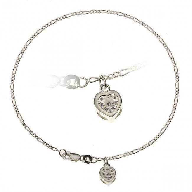 Figaro Fußkette Silber mit Zirkonia Herz
