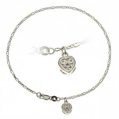 Figaro Fußkette Silber mit Zirkonia Herz