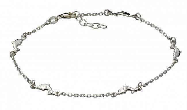 Fußkette 925 Silber mit Delphin Zwischenteilen
