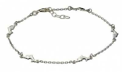 Fußkette 925 Silber mit Delphin Zwischenteilen