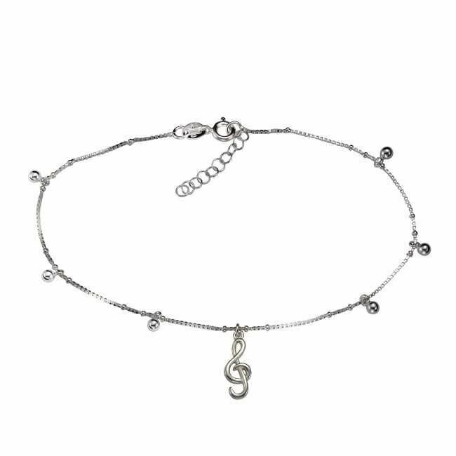 Fußkette in Silber mit Notenschlüssel und Kugel