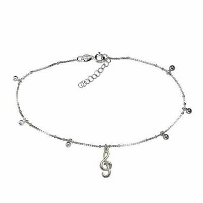 Fußkette in Silber mit Notenschlüssel und Kugel