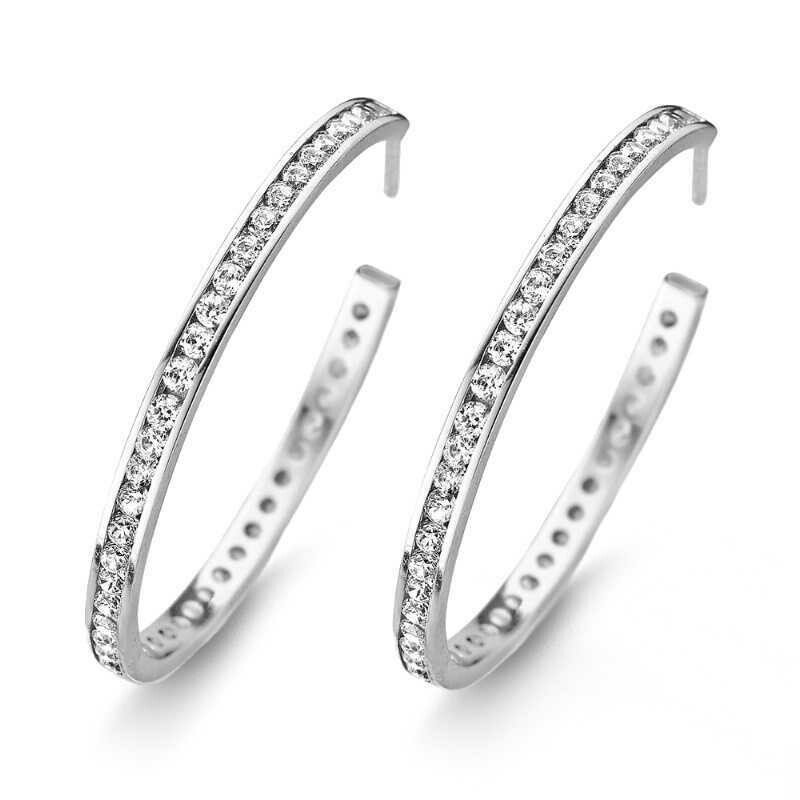 37 mm Silber Steck Creole mit 90 Zirkonia
