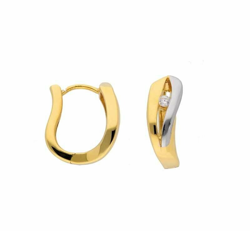 Zweifarbige 585 Gold Creolen mit Zirkonia besetzt