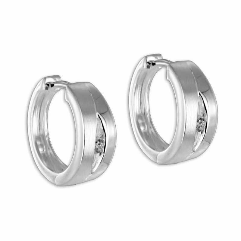 Silber Klappcreolen 5,5 mm teilmattiert mit Zirkonia