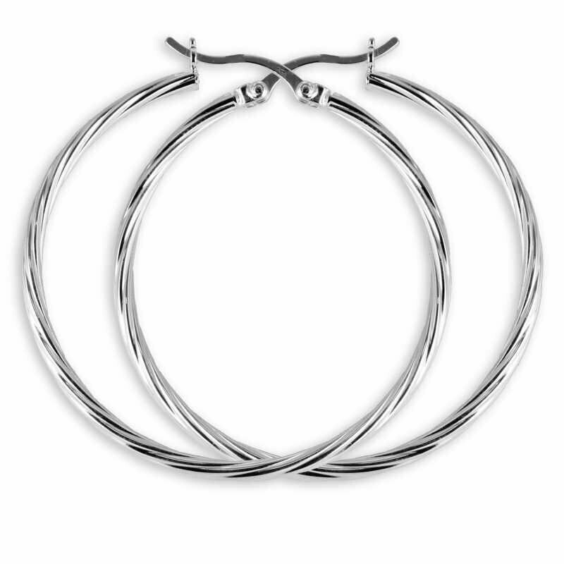 Große gedrehte Silber Creole mit "V" Bügel Verschluß