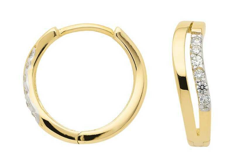 Gold Klappcreole mit Zirkonia in rhodinierter Fassung