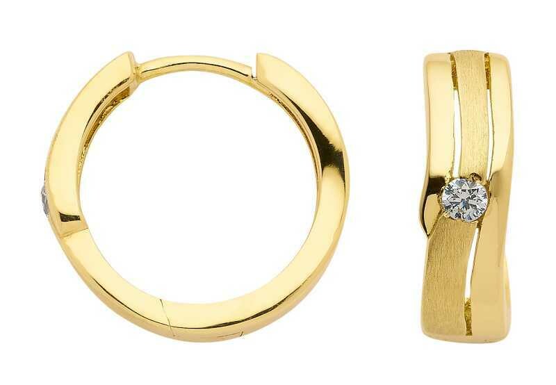 333 Gold Klapp Creole mit einen Zirkonia besetzt