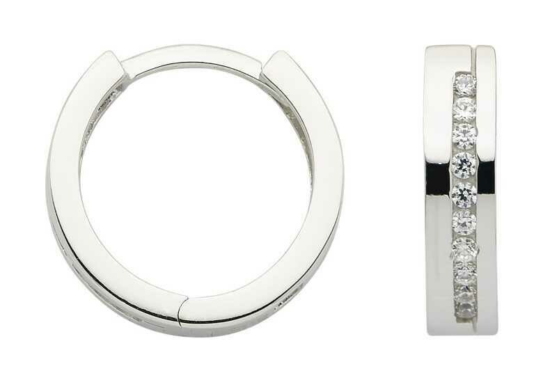 Weißgold Klapp Creole mit Zirkonia Weißgold Klapp Creole mit Zirkonia