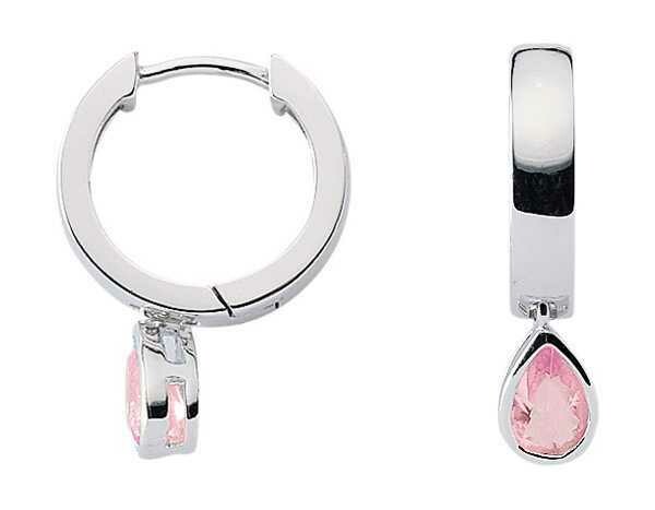 925 Silber Creole mit pink farbigen Zirkoniatropfen