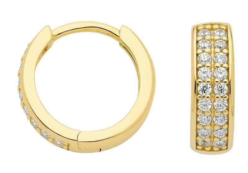 Breite Zirkonia Klapp Creole in 333 Gold