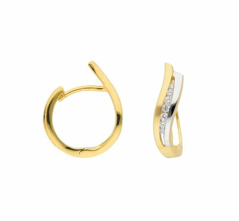 585 Gold Creole bicolor geschwungen mit Zirkonia besetzt 585 Gold Creole bicolor geschwungen mit Zirkonia besetzt
