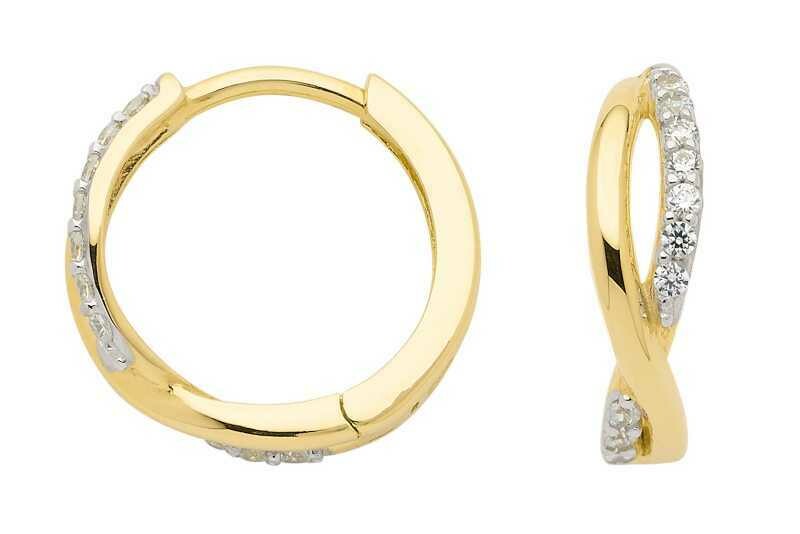 Klapp Creolen in 333 Gold mit Zirkonia veredelt