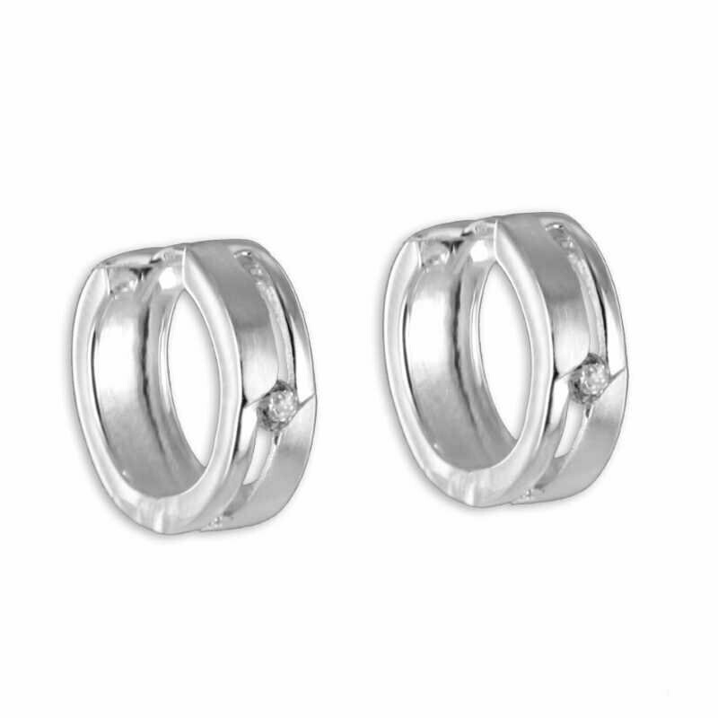 Einfache Klapp Creole in 925 Silber mit Zirkonia 5mm breit