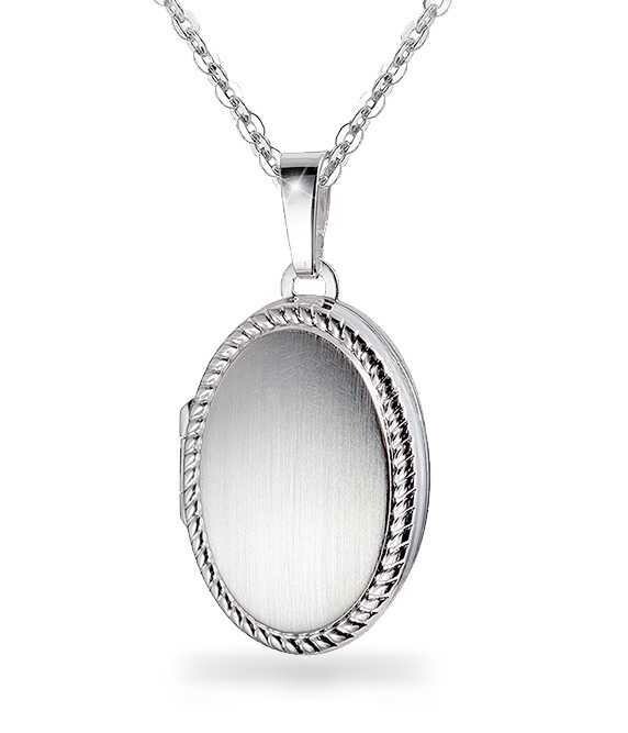 Ovales Silber Medaillon 23 mm groß mit Muster am Rand
