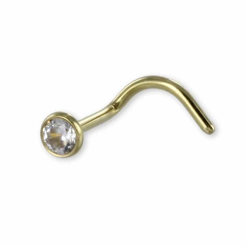 Nasenstecker mit weißen Zirkonia in 750 Gelbgold