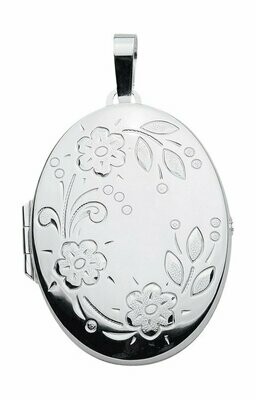XXL 45 mm großes Silber Medallion oval mit Blumen Gravur