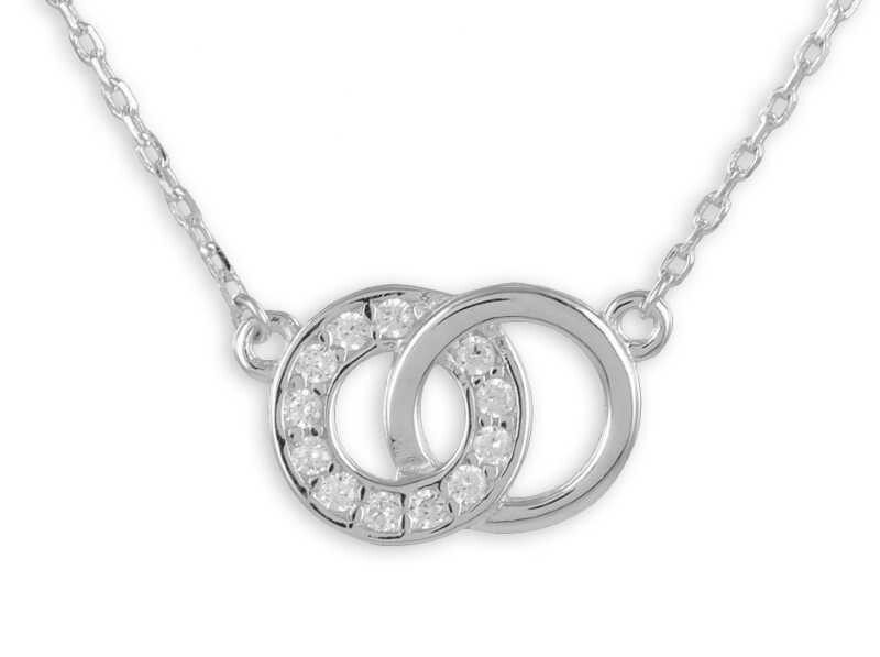 925 Silber Doppel Kreis Collier teilweise mit Zirkonia