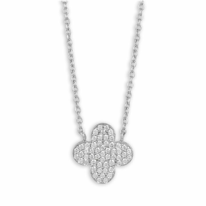 Collier Blume mit Zirkonia besetzt aus 925 Silber