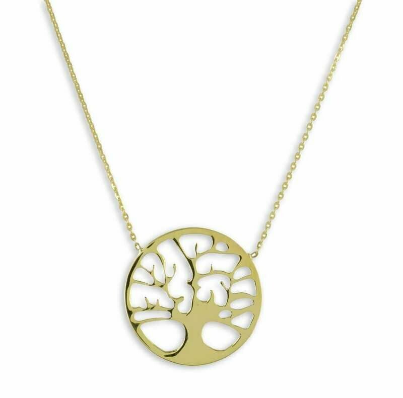 Lebensbaum Kette mit Anhänger Ø 1,6 cm in 333 Gelbgold