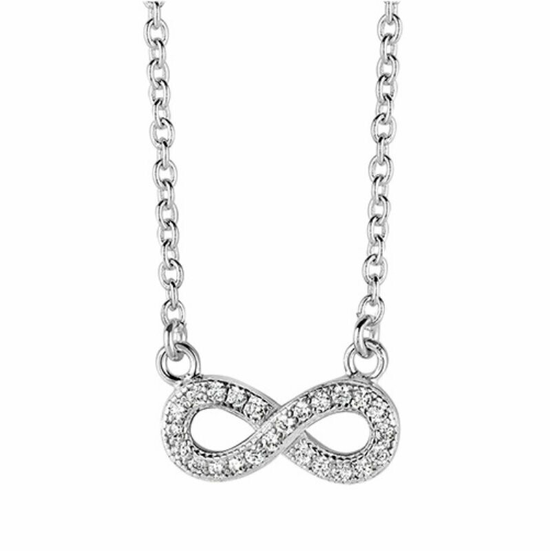 Infinity Collier mit Zirkonia besetzt in 925 Silber rhodiniert