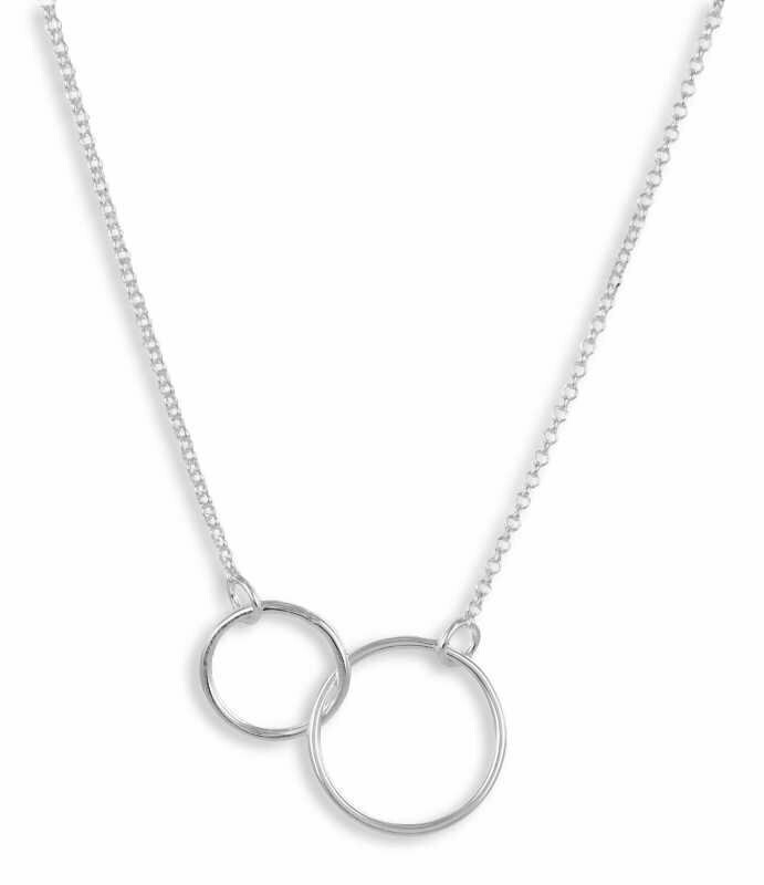 Silber Kette 42 cm mit Doppel Kreis Mittelteil