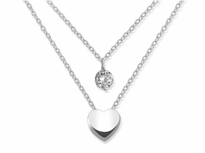 Doppeltes Collier mit Herz und Zirkonia Anhänger in 925 Silber