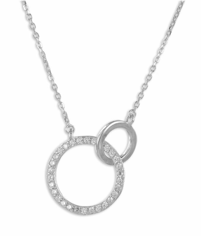 Silber Kette mit Doppel Kreis Mittelteil  42+5 cm