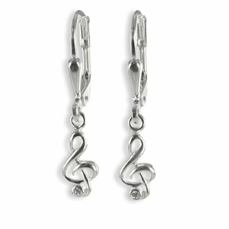 Ohrringe mit Notenschlüssel in 925 Silber glänzendes Design