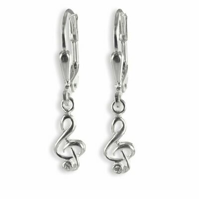 Ohrringe mit Notenschlüssel in 925 Silber glänzendes Design
