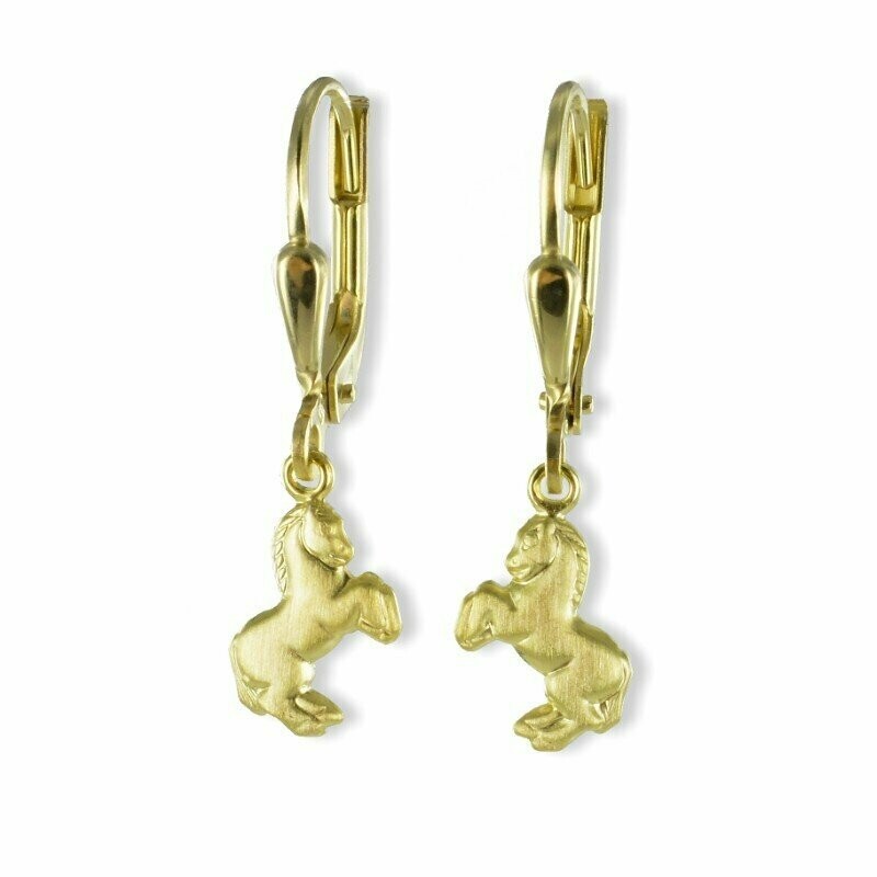 Pferdchen Ohrhänger in 333 Gold mattiertes Design