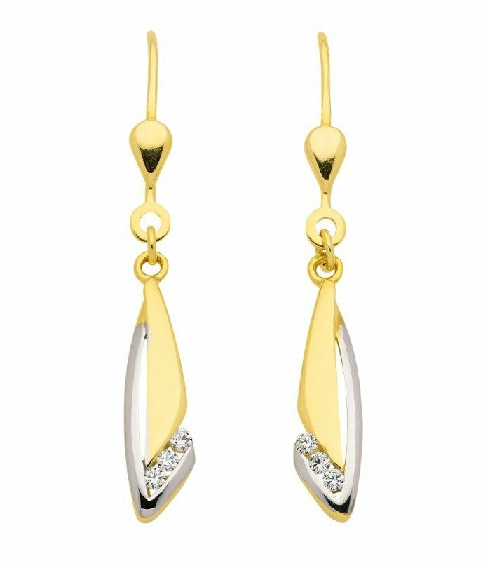 2farbige Gold Ohrhänger 32 mm lang mit Zirkonia