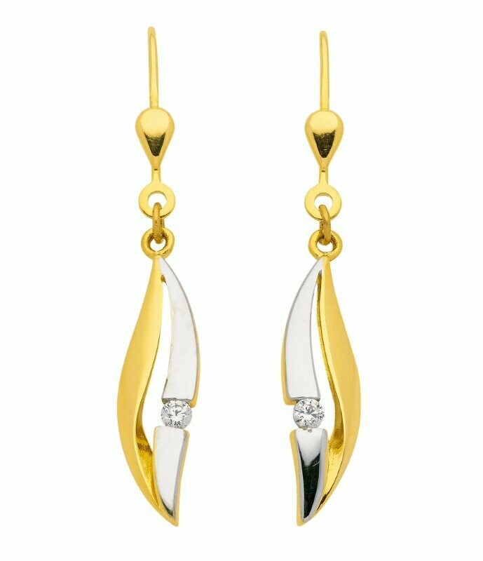 Gold Ohrhänger 3,5 cm in bicolor mit Zirkonia besetzt