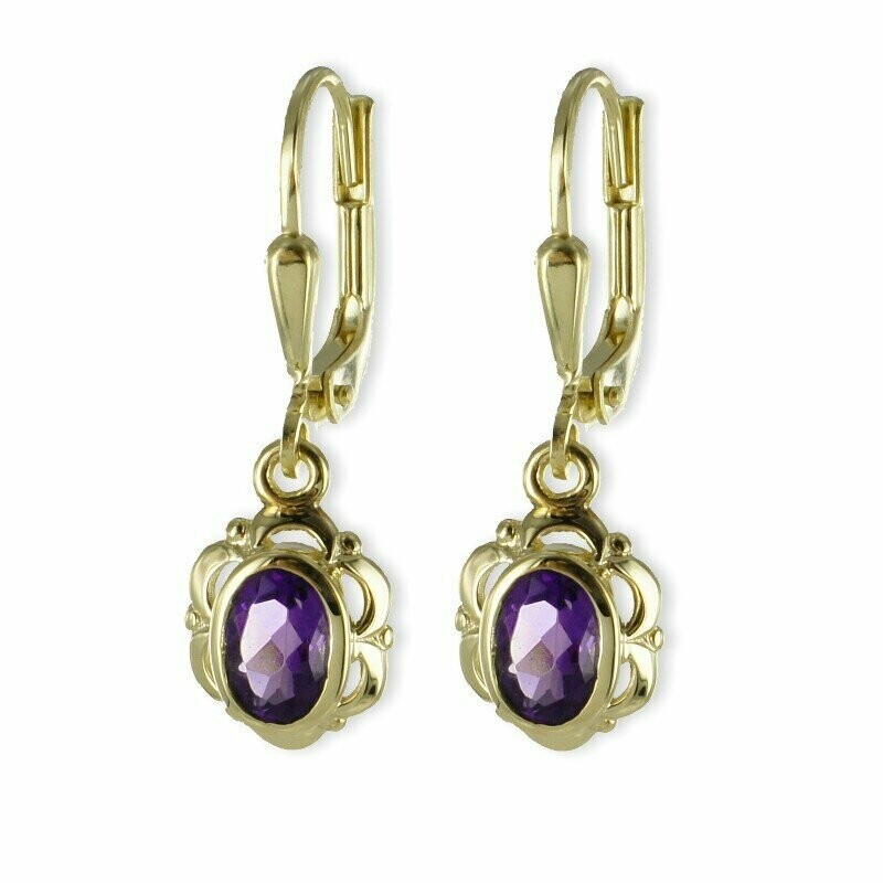 Amethyst Ohrringe 333 Gold als Ohrhänger mit ovalen Stein