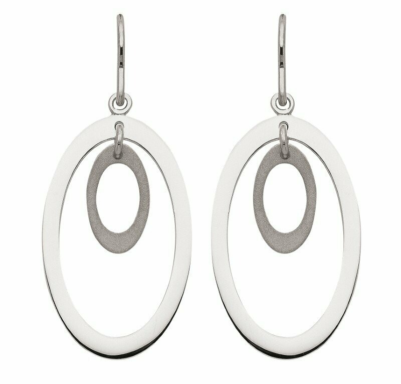 Ovale große 925 Silber Ohrhänger matt/glänzend poliert