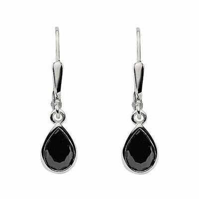 Schwarze Silber Ohrhänger mit schwarzen Tropfen Zirkonia